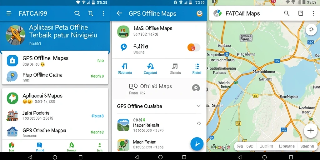 Antarmuka aplikasi FATCAI99 menampilkan peta offline dengan navigasi sederhana.