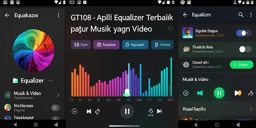Antarmuka aplikasi GT108 dengan fitur Equalizer yang lengkap.