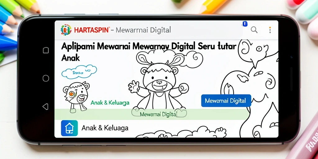 Antarmuka HARTASPIN menampilkan berbagai pilihan gambar mewarnai dan warna menarik.