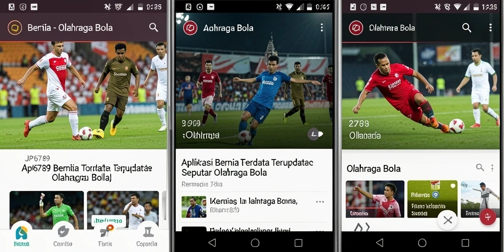 Antarmuka aplikasi JP6789 dengan berita olahraga bola terbaru.