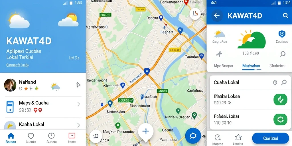 Screenshot KAWAT4D menampilkan antarmuka aplikasi Cuaca Lokal yang informatif.