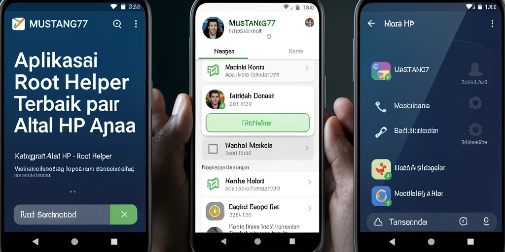 Tampilan antarmuka MUSTANG77 sebagai aplikasi Root Helper yang mudah digunakan.