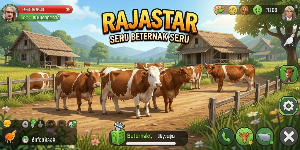 Tampilan antarmuka RAJASTAR yang menarik dan interaktif di dunia Beternak.