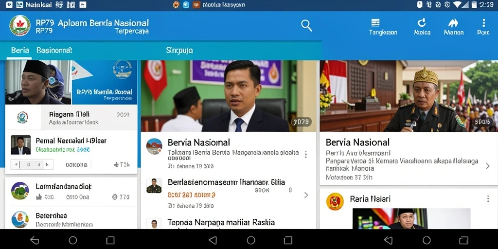 Tampilan antarmuka aplikasi Berita Nasional RP79 yang modern dan interaktif.