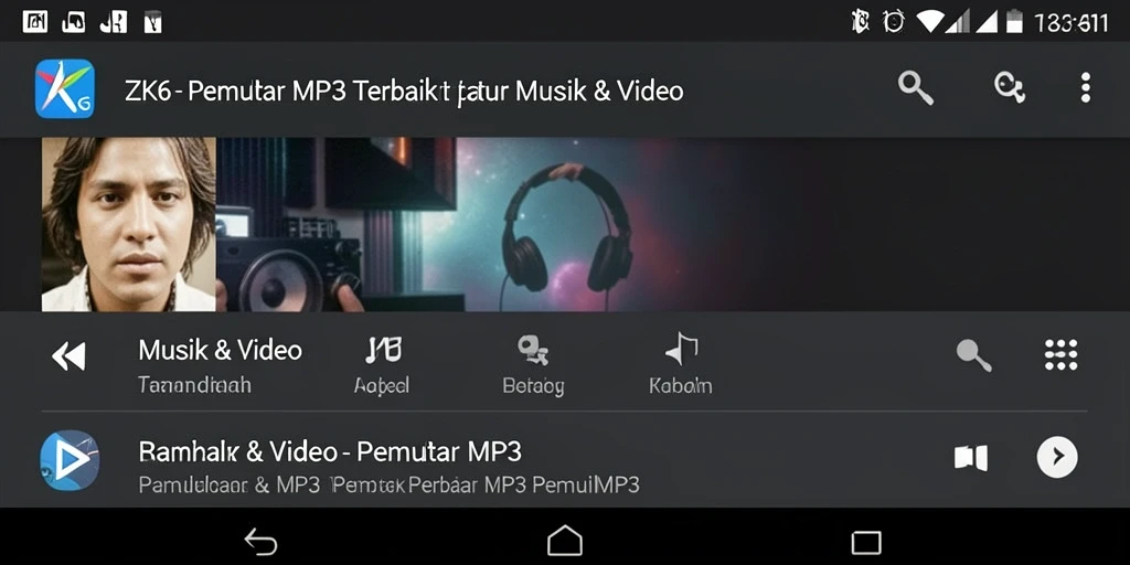 Antarmuka elegan dan mudah digunakan dari aplikasi Pemutar MP3 ZK6.